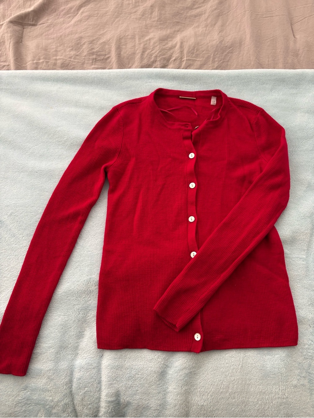 Elie Tahari Vibrant Red Ribbed Button-Down Cardigan